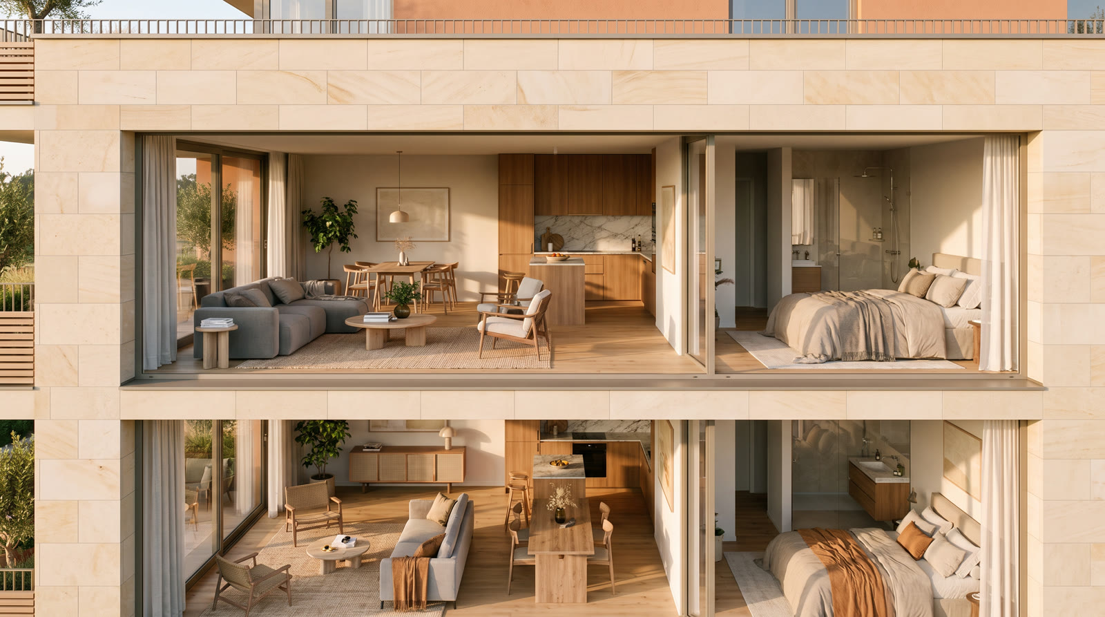 Cross-section of SIENA apartments showing layout and interior
